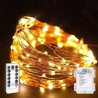 Batteridrevet kobber lyskæde med fjernbetjening - Kobberfarvet